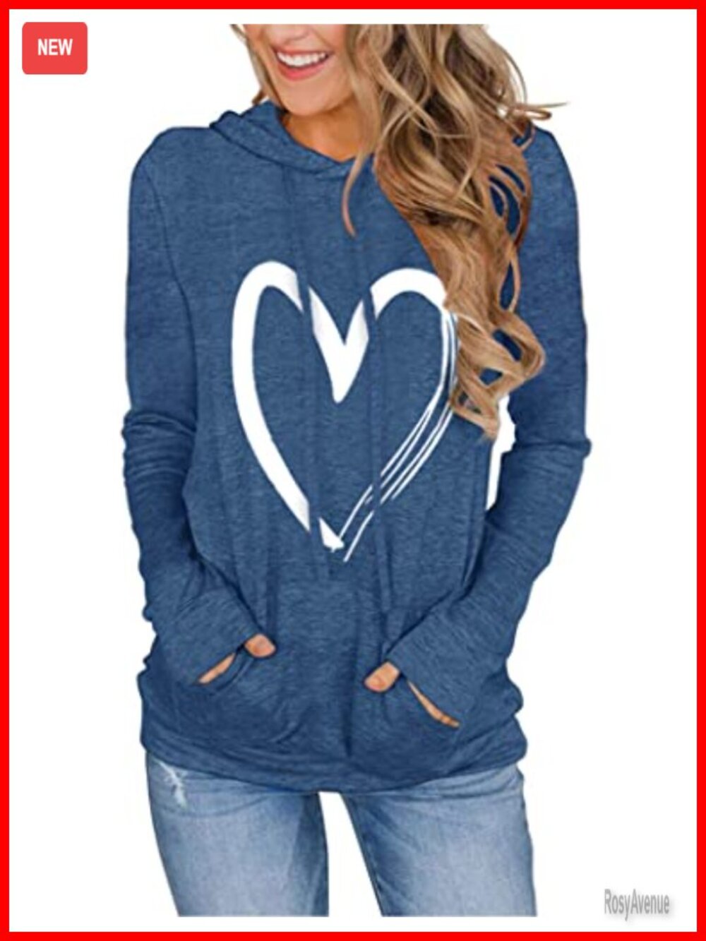 Women's Heart Print Pullover Hoodie Sweatshirt Pockets Long Sleeve